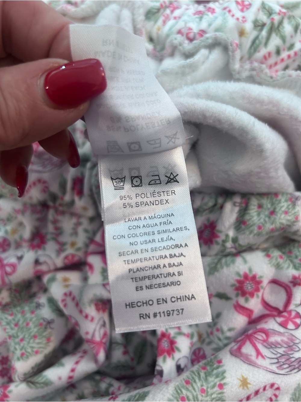 Envogue White Holiday Floral & Candy-Print Pajama Pant Pink Accents. Size L NWT - Picture 8 of 8